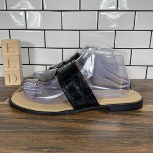 Naturalizer Frankie Womens Size 9.5 Wide Shoes Black Croc Print Thong Sandal